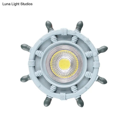 DecorBites™ DecorBites™ Navigate the Seas with the Rudder Flush Mount Lighting Fixture for Kids Room in Blue