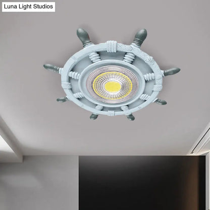 DecorBites™ DecorBites™ Navigate the Seas with the Rudder Flush Mount Lighting Fixture for Kids Room in Blue