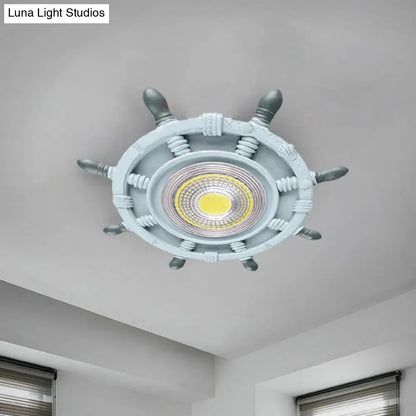 DecorBites™ DecorBites™ Navigate the Seas with the Rudder Flush Mount Lighting Fixture for Kids Room in Blue