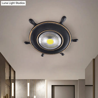 DecorBites™ DecorBites™ Navigate the Seas with the Rudder Flush Mount Lighting Fixture for Kids Room in Blue