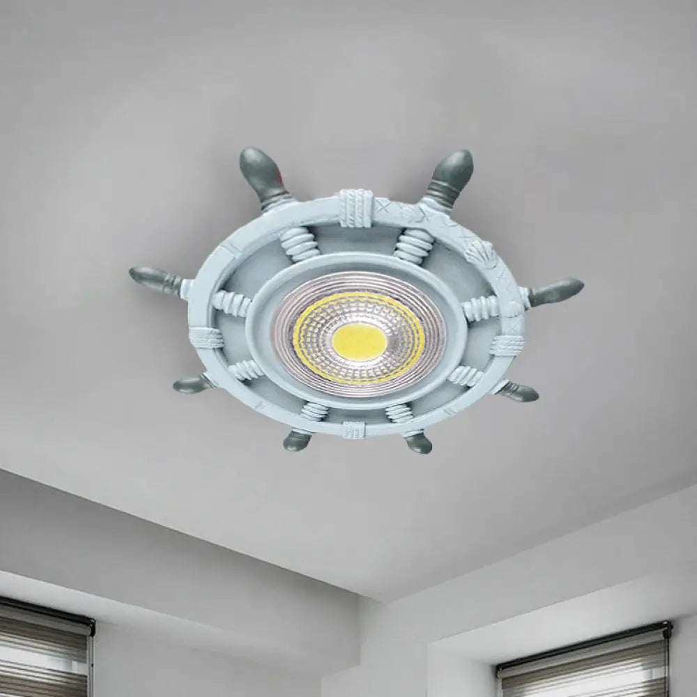 DecorBites™ DecorBites™ Navigate the Seas with the Rudder Flush Mount Lighting Fixture for Kids Room in Blue