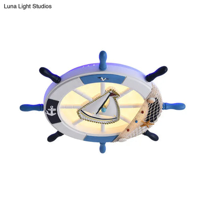 DecorBites™ DecorBites™ Navigate Your Way with Blue Rudder Flushmount: Kids LED Close to Ceiling Lamp with Metallic Touch
