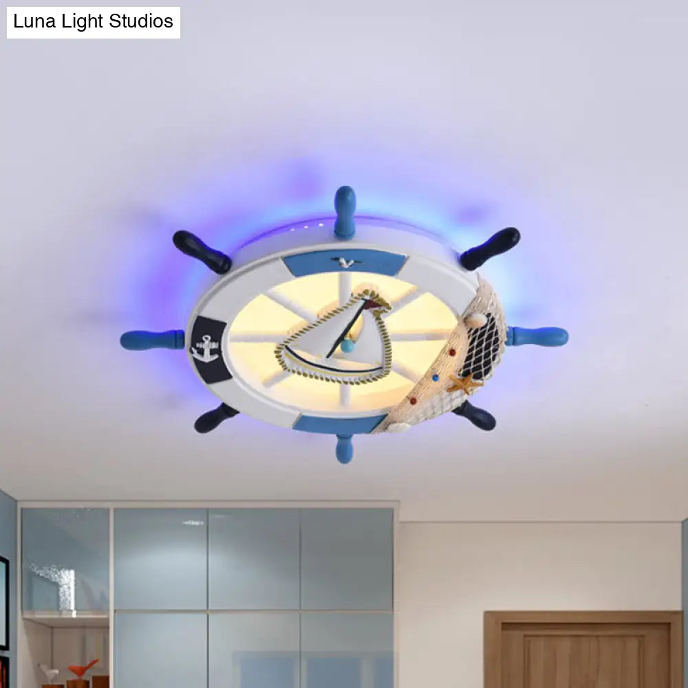 DecorBites™ DecorBites™ Navigate Your Way with Blue Rudder Flushmount: Kids LED Close to Ceiling Lamp with Metallic Touch