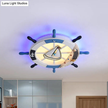 DecorBites™ DecorBites™ Navigate Your Way with Blue Rudder Flushmount: Kids LED Close to Ceiling Lamp with Metallic Touch