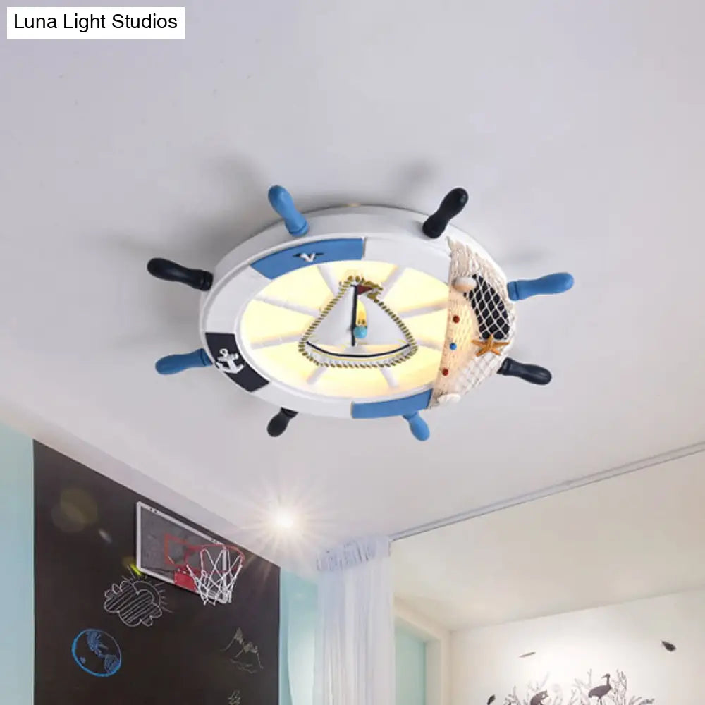 DecorBites™ DecorBites™ Navigate Your Way with Blue Rudder Flushmount: Kids LED Close to Ceiling Lamp with Metallic Touch