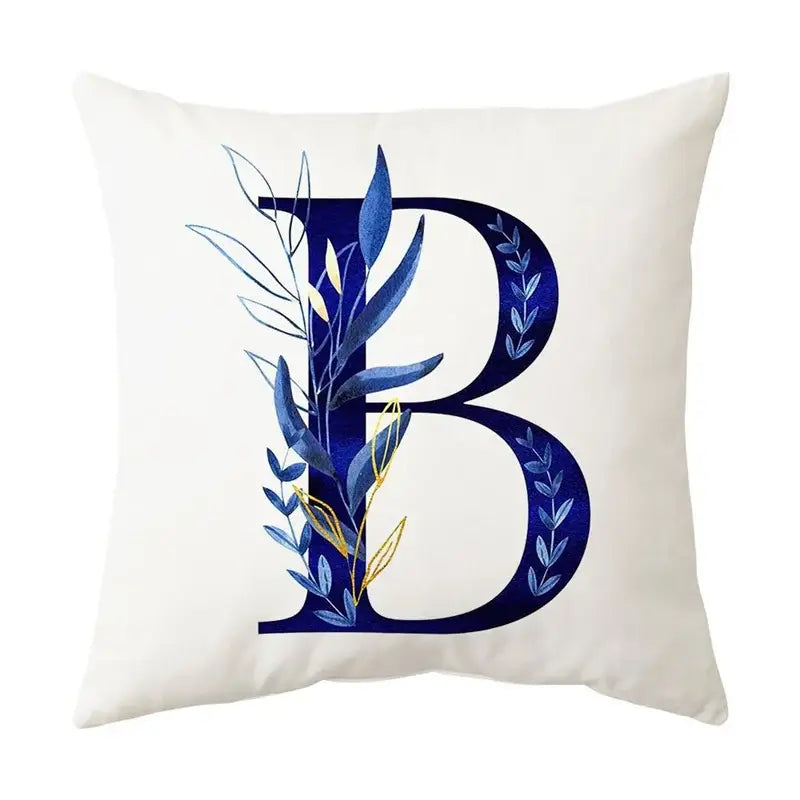 White throw pillow with navy and gold alphabet flower letter b decorbites blue alphabet for bedroom decor