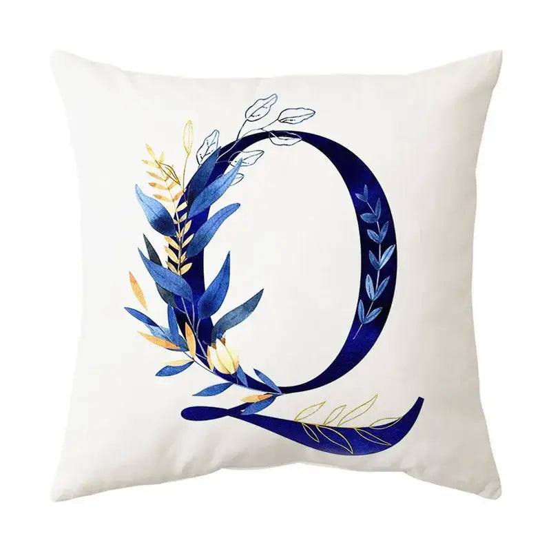 White throw pillow with navy and gold alphabet flower letter o for bedroom decorbites blue alphabet decor