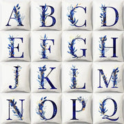 White cushion covers with navy and gold alphabet flower letter designs for bedroom decorbites blue alphabet style