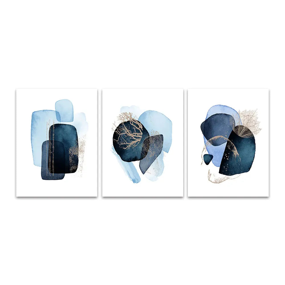 Navy Blue Geometric Wall Art Set - 3PCS / 50x70cm no frame