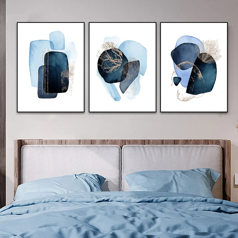 Navy Blue Geometric Wall Art Set