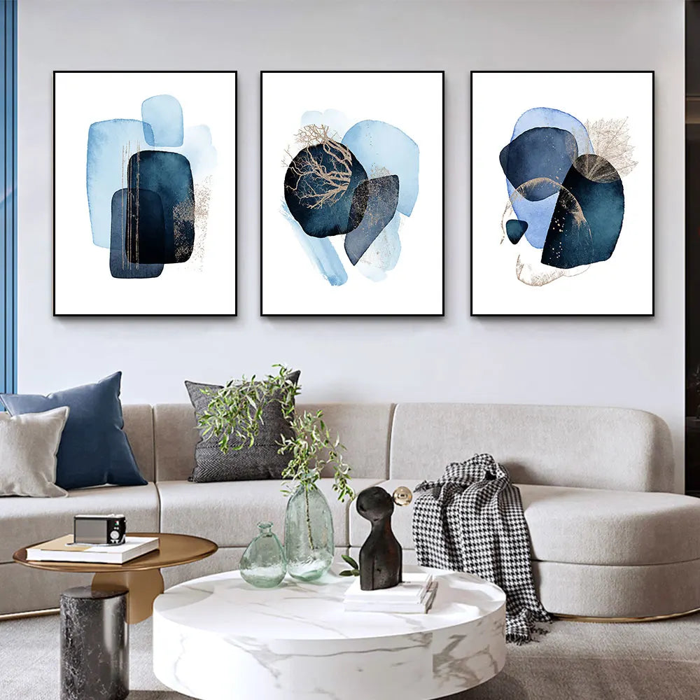 Navy Blue Geometric Wall Art Set