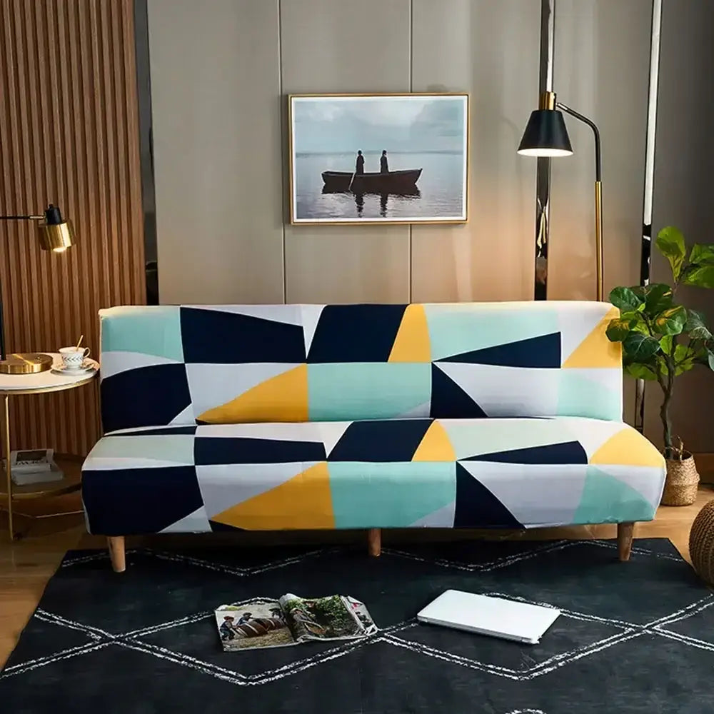 Navy blue yellow mint green and white geometric-patterned sofa cover decorbites bohemian mandala futon for living room