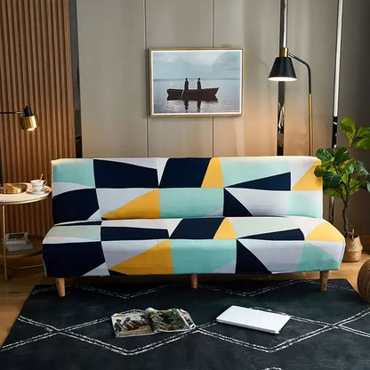 Navy blue yellow mint green and white geometric-patterned sofa cover decorbites bohemian mandala futon for living room