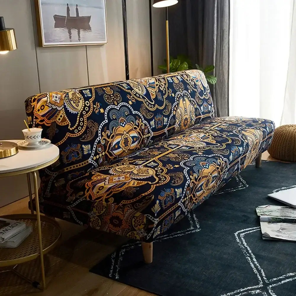 Navy blue and gold paisley pattern decorbites bohemian mandala futon sofa cover for living room use