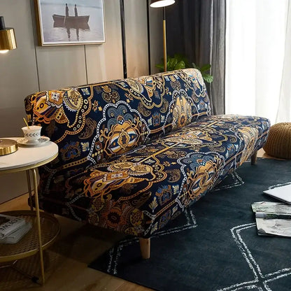 Navy blue and gold paisley pattern decorbites bohemian mandala futon sofa cover for living room use