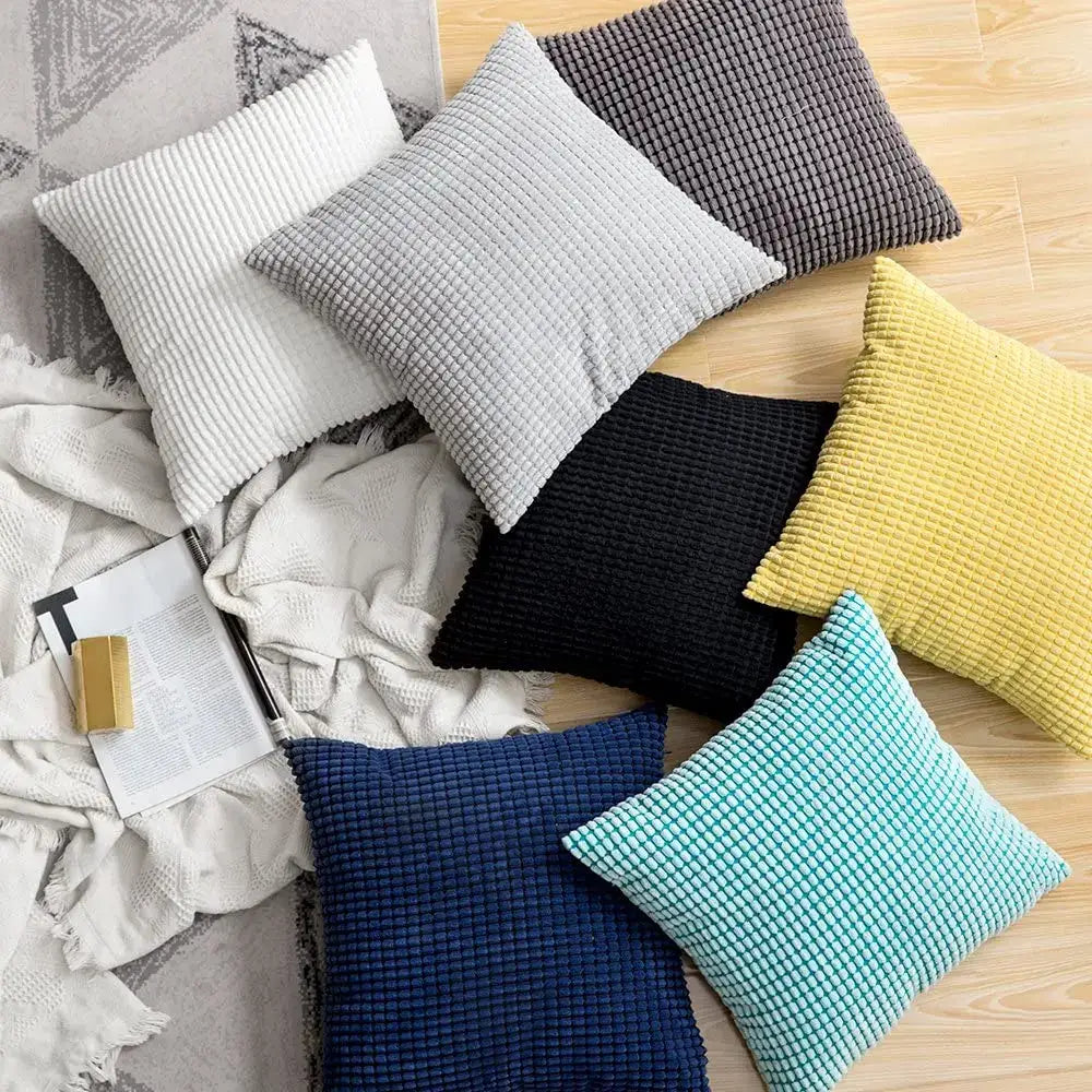 Set of six square cushion covers in navy charcoal corn grain corduroy fabric by decorbites corduroy corn for living room decor