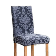 Navy and light gray damask embossed print stretch chair covers with wooden legs for dining room decorbites 3d embossed design