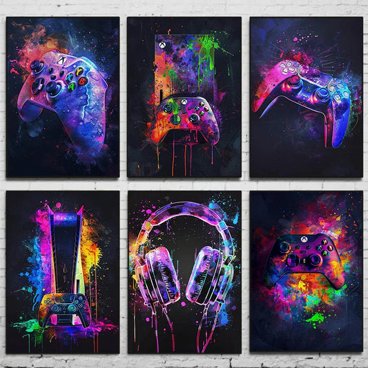 Neon Video Game Posters for Gamer Room
