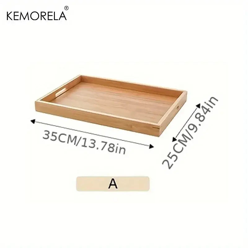 Rectangular light brown bamboo wooden trays with integrated handles by kemorela for kitchen storage organizer