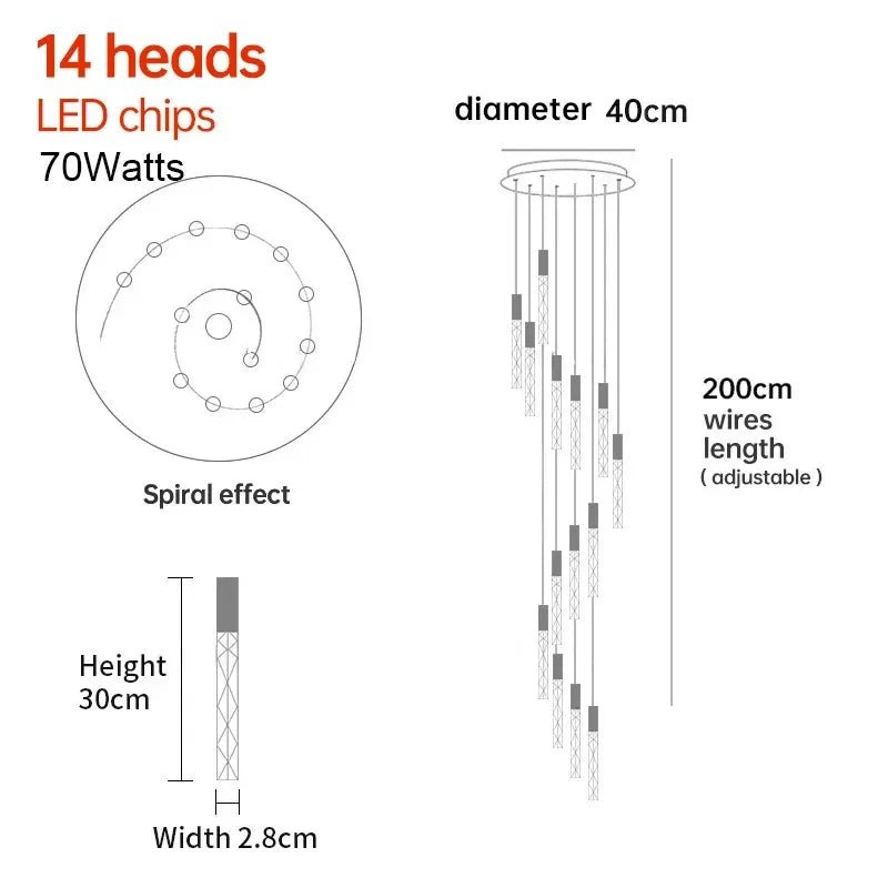 New Staircase Chandelier LED Modern Duplex Loft Spiral Long Chandelier Creative Villa Living Room Bedroom Hanging Crystal Light - Decorbites