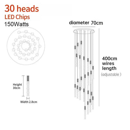 New Staircase Chandelier LED Modern Duplex Loft Spiral Long Chandelier Creative Villa Living Room Bedroom Hanging Crystal Light - Decorbites
