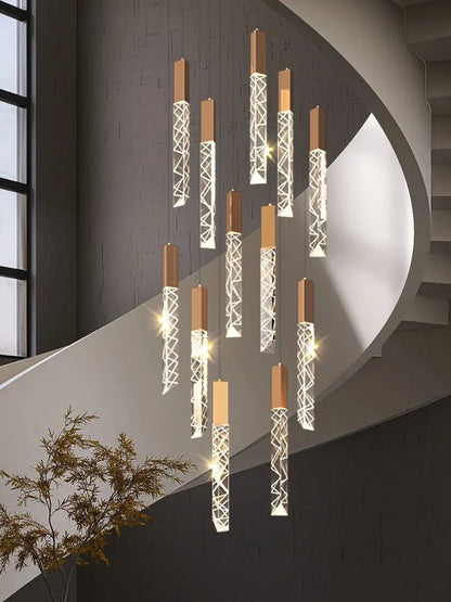 New Staircase Chandelier LED Modern Duplex Loft Spiral Long Chandelier Creative Villa Living Room Bedroom Hanging Crystal Light - Decorbites
