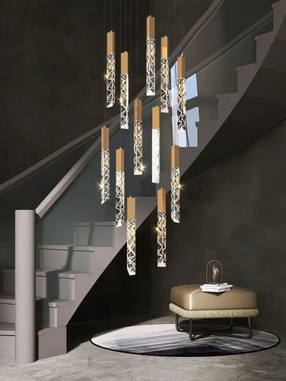 New Staircase Chandelier LED Modern Duplex Loft Spiral Long Chandelier Creative Villa Living Room Bedroom Hanging Crystal Light - Decorbites