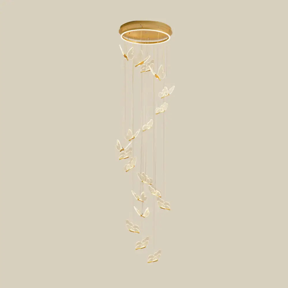 Nicole - Gold Butterfly Spiral Stairs Ceiling Lighting: Acrylic LED Pendant