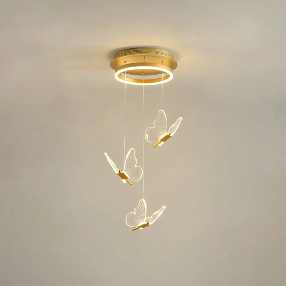 Nicole - Gold Butterfly Spiral Stairs Ceiling Lighting: Acrylic LED Pendant