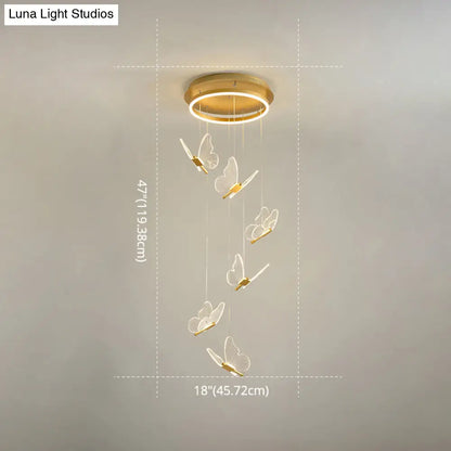 Nicole - Gold Butterfly Spiral Stairs Ceiling Lighting: Acrylic LED Pendant