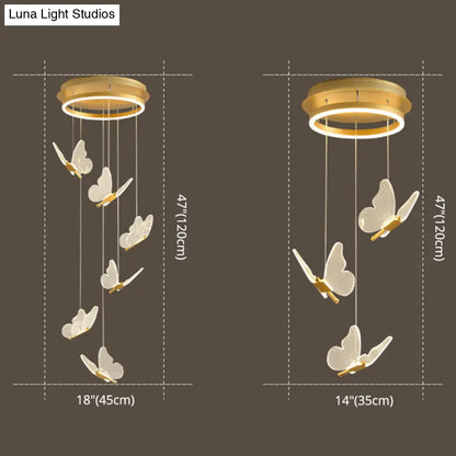 Nicole - Gold Butterfly Spiral Stairs Ceiling Lighting: Acrylic LED Pendant