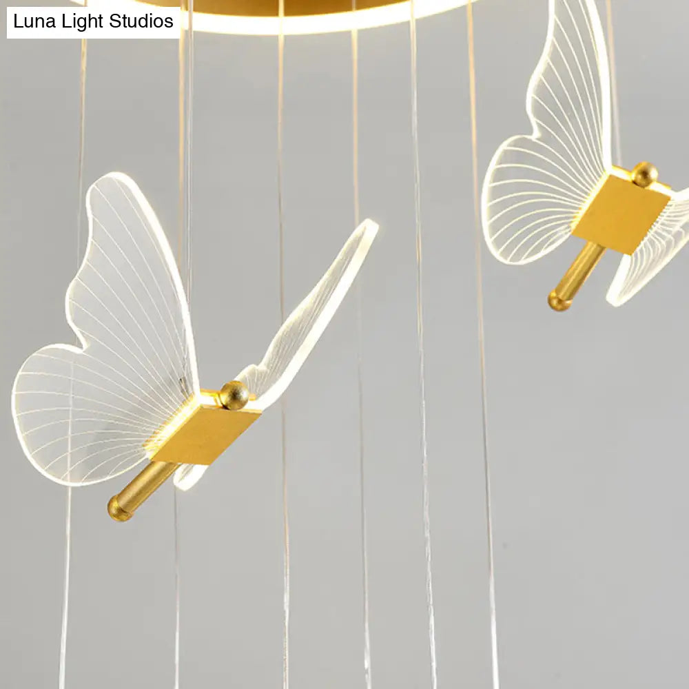 Nicole - Gold Butterfly Spiral Stairs Ceiling Lighting: Acrylic LED Pendant