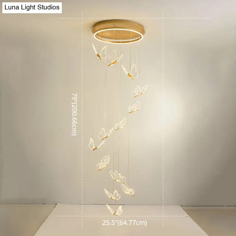 Nicole - Gold Butterfly Spiral Stairs Ceiling Lighting: Acrylic LED Pendant