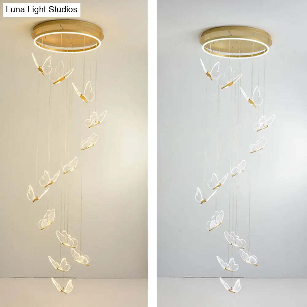 Nicole - Gold Butterfly Spiral Stairs Ceiling Lighting: Acrylic LED Pendant