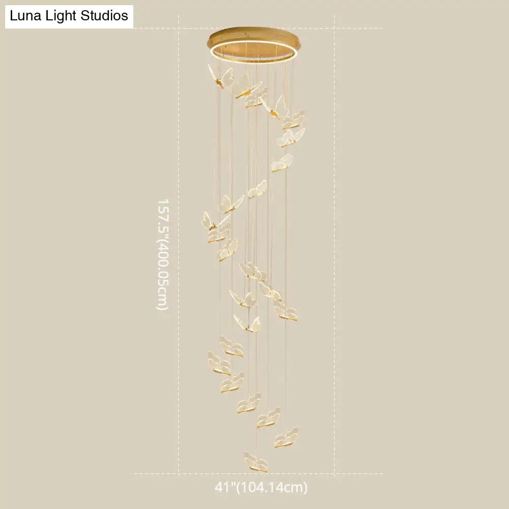 Nicole - Gold Butterfly Spiral Stairs Ceiling Lighting: Acrylic LED Pendant