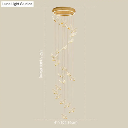 Nicole - Gold Butterfly Spiral Stairs Ceiling Lighting: Acrylic LED Pendant