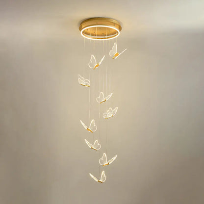 Nicole - Gold Butterfly Spiral Stairs Ceiling Lighting: Acrylic LED Pendant