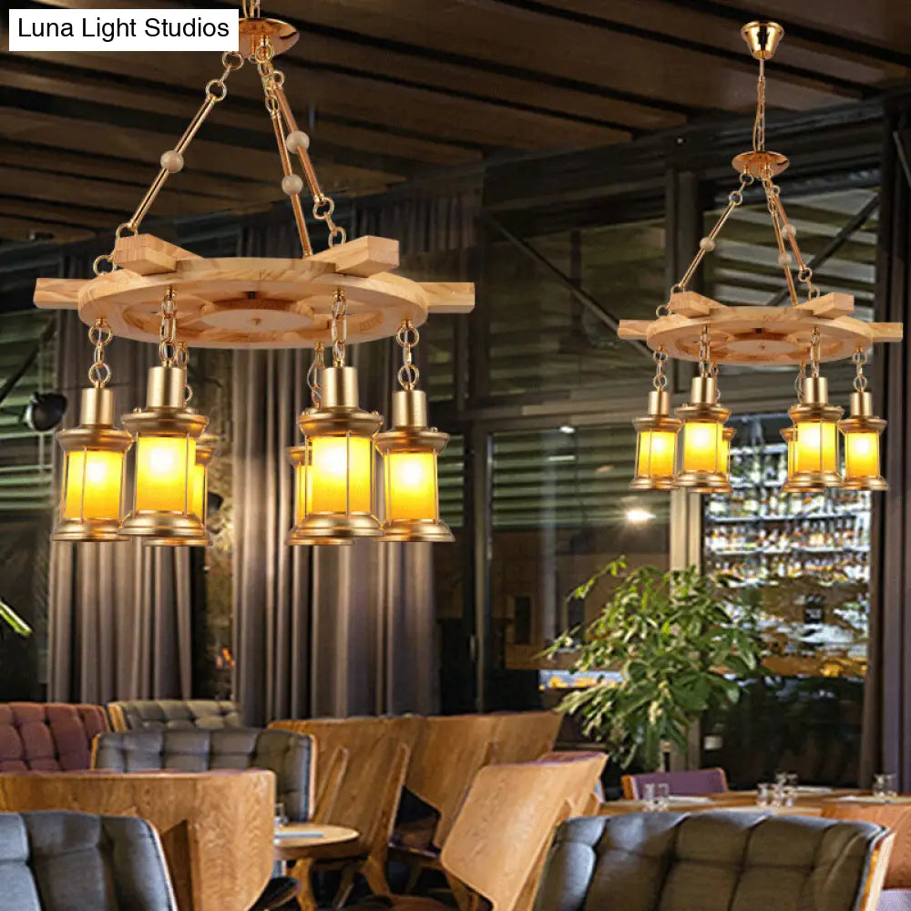 Noemi - 6-Light Industrial Pendant Chandelier Lamp with Wood Rudder Deco