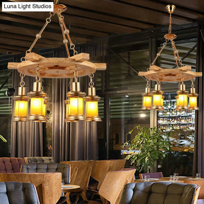 Noemi - 6-Light Industrial Pendant Chandelier Lamp with Wood Rudder Deco