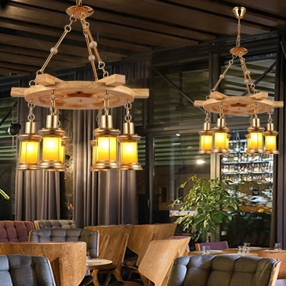 ديكوربايتس™ نويمي - مصباح ثريا صناعي معلق بستة مصابيح مع دفة خشبية