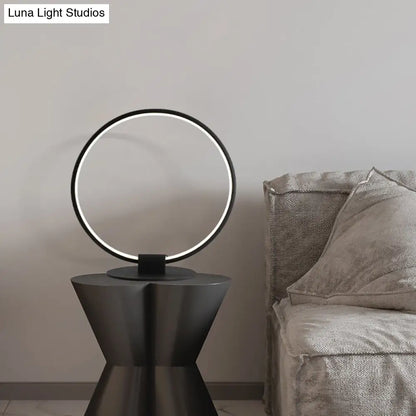 Nora - Modern Annular Metal Table Lamp Modernism LED Black Night Lighting with Slim Round Pedestal in Warm/White Light