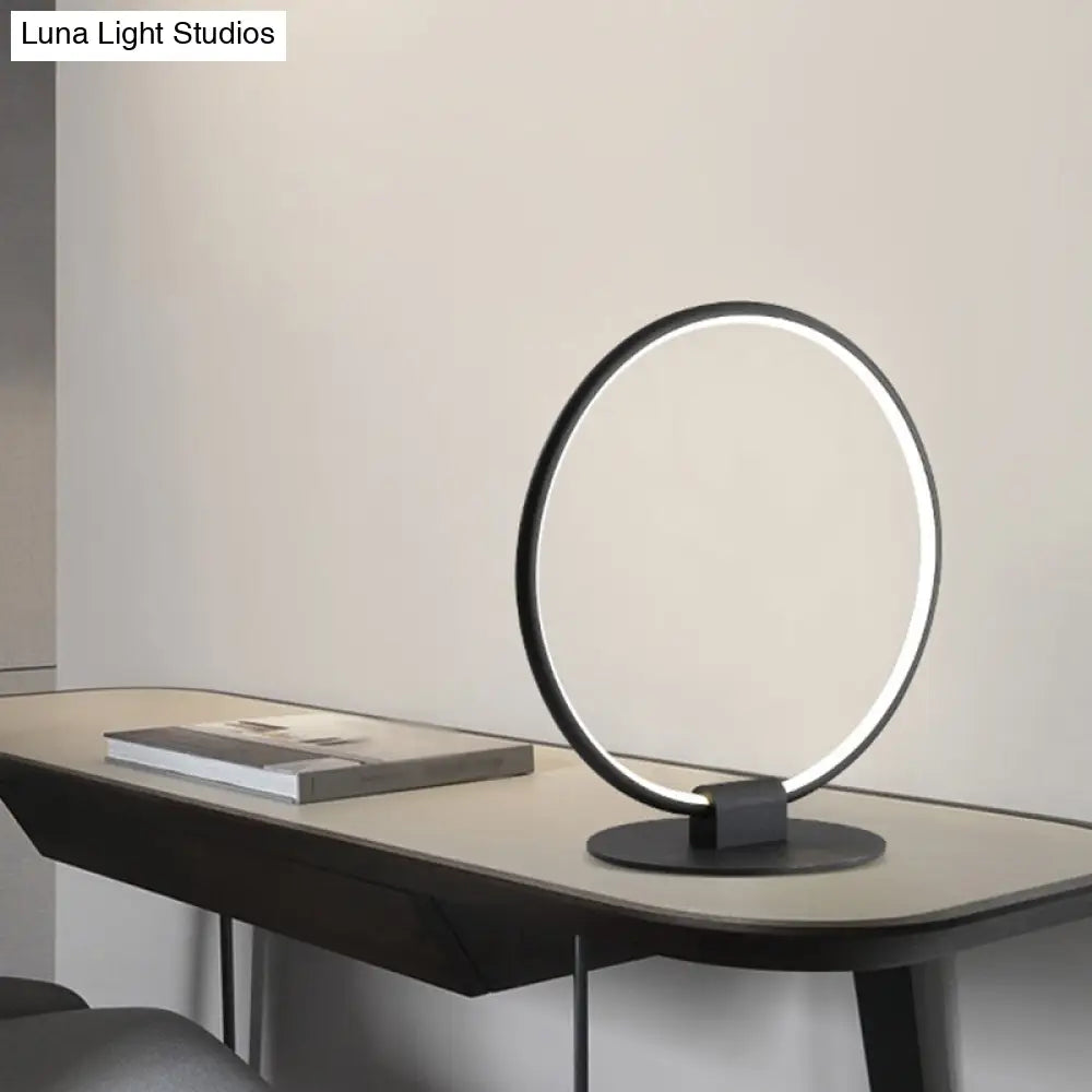 Nora - Modern Annular Metal Table Lamp Modernism LED Black Night Lighting with Slim Round Pedestal in Warm/White Light