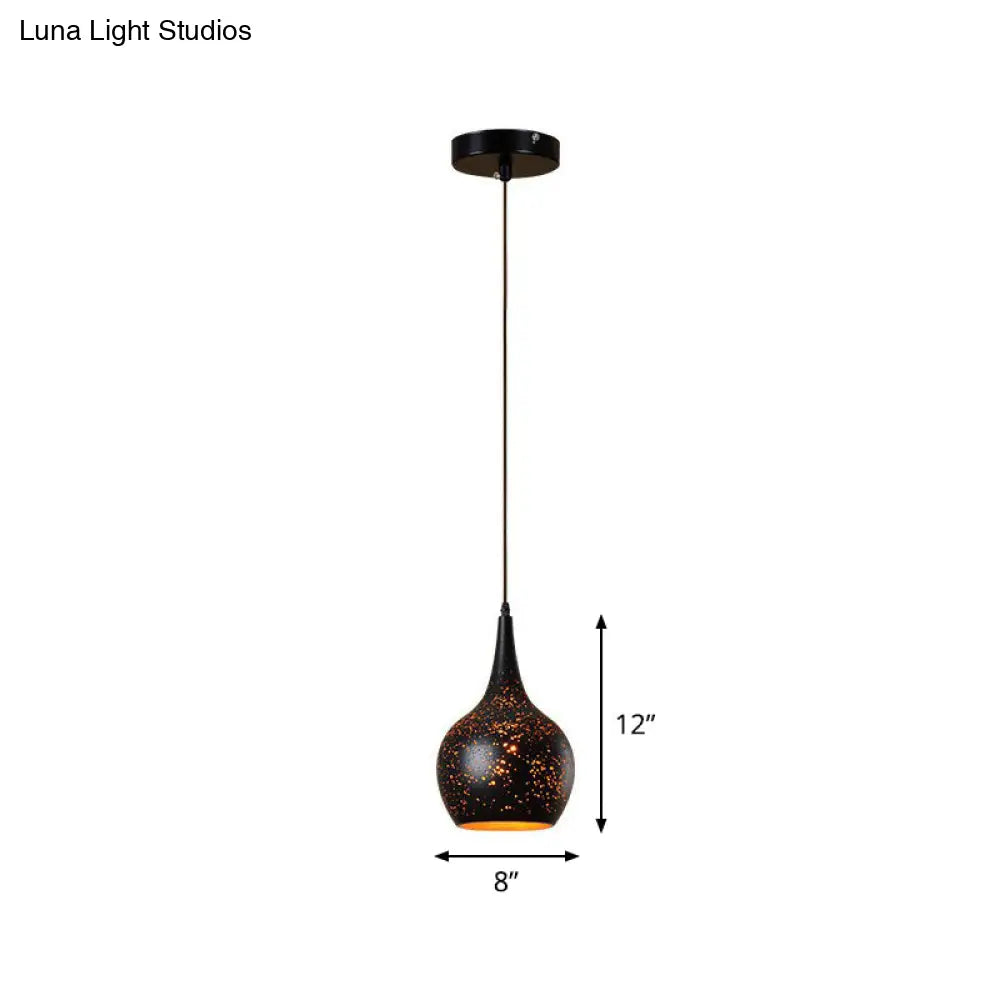 Nora - Retro Hollow-Out Metal Pendant Lighting Retro 1-Light Black Finish Suspension Light for Restaurant