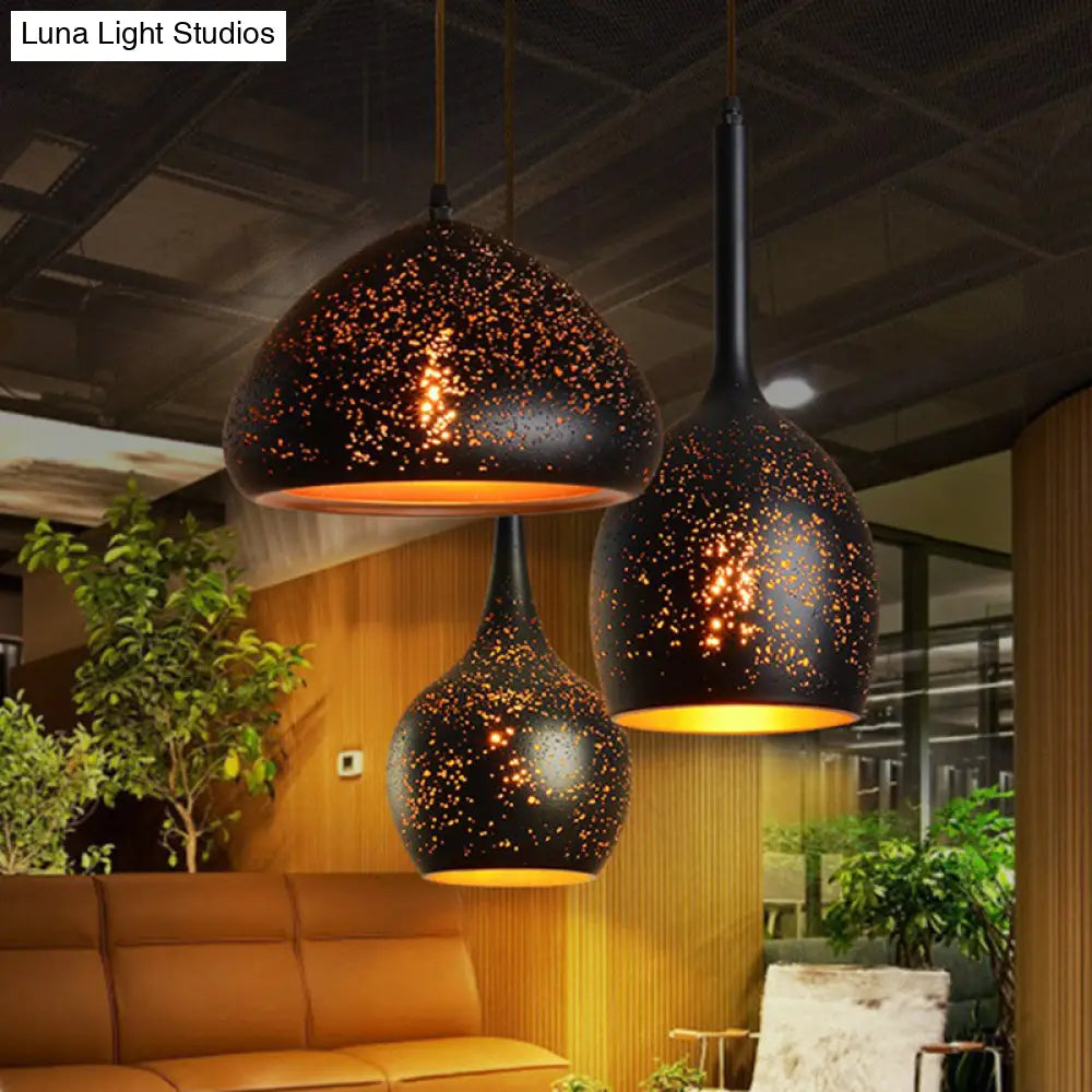 Nora - Retro Hollow-Out Metal Pendant Lighting Retro 1-Light Black Finish Suspension Light for Restaurant