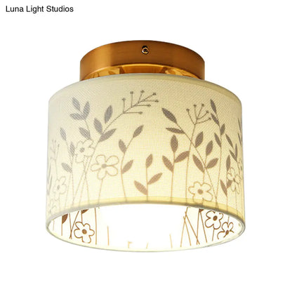 DecorBites™ DecorBites™ Nordic 1-Bulb Fabric Cylinder Flush Mount Light with Flower/Deer Pattern for Foyer