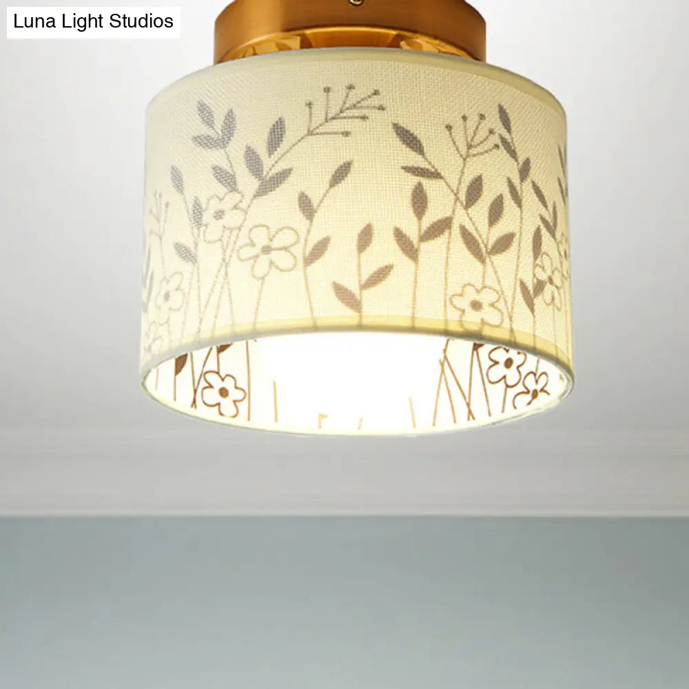 DecorBites™ DecorBites™ Nordic 1-Bulb Fabric Cylinder Flush Mount Light with Flower/Deer Pattern for Foyer