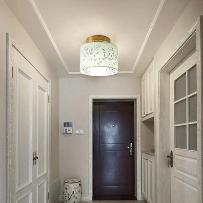 DecorBites™ DecorBites™ Nordic 1-Bulb Fabric Cylinder Flush Mount Light with Flower/Deer Pattern for Foyer