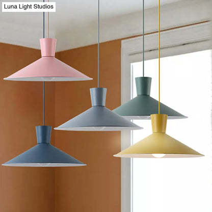 Nordic 1-Light Cone Pendant with Pink/Blue/Grey Down Lighting - Stylish Metal Hanging Light