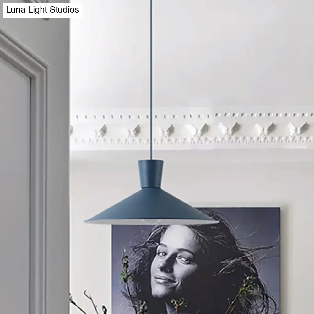 Nordic 1-Light Cone Pendant with Pink/Blue/Grey Down Lighting - Stylish Metal Hanging Light