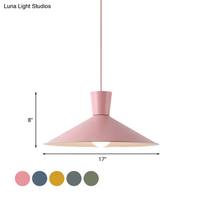 Nordic 1-Light Cone Pendant with Pink/Blue/Grey Down Lighting - Stylish Metal Hanging Light